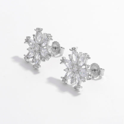 925 Sterling Silver Zircon Snowflake Earrings