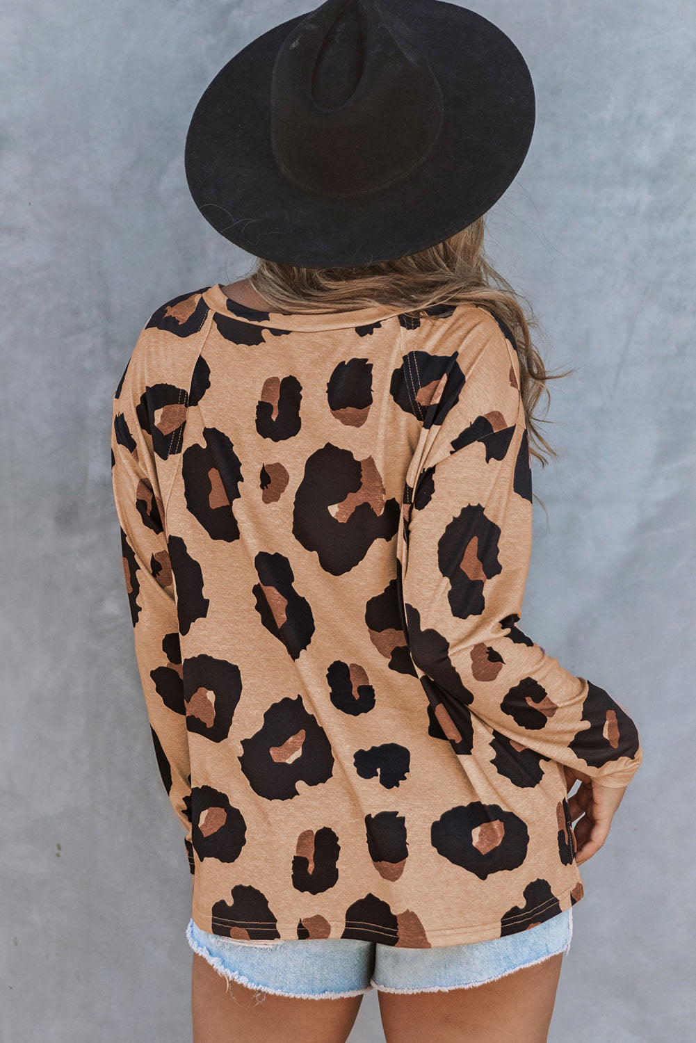 Leopard Print Drop Shoulder Pullover Long Sleeve Top