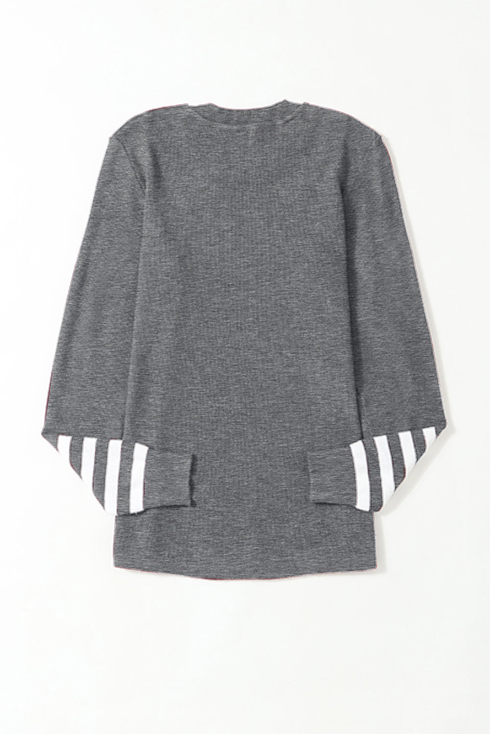 Gray Casual Crew Neck Striped Sleeve Knit Sweater