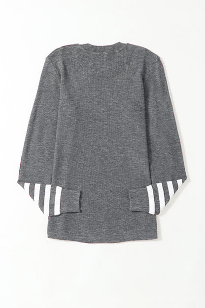 Gray Casual Crew Neck Striped Sleeve Knit Sweater