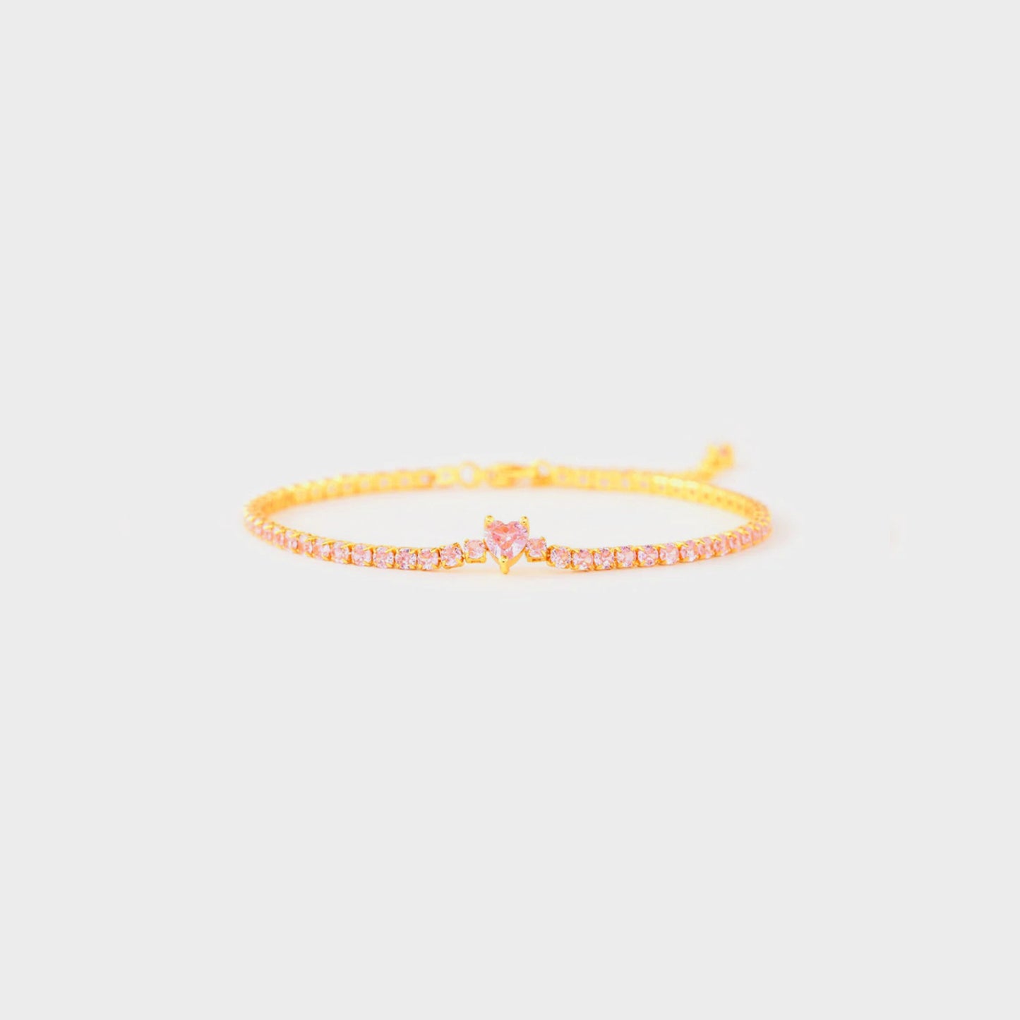 Pink Heart Inlaid Zircon 18K Gold-Plated Bracelet