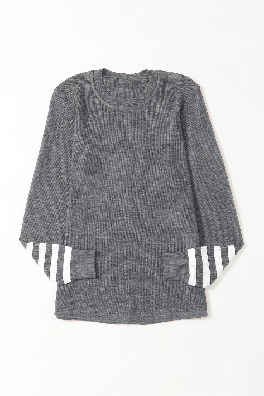 Gray Casual Crew Neck Striped Sleeve Knit Sweater