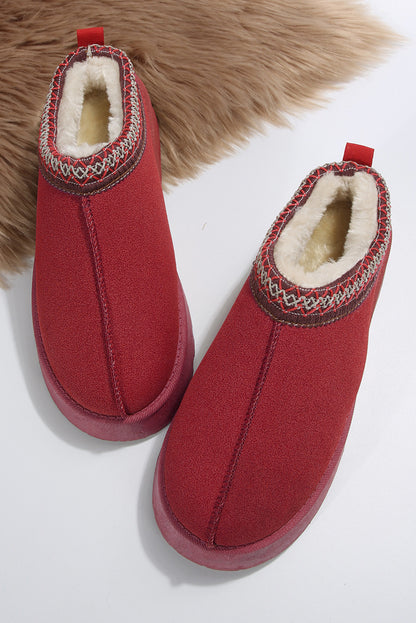 Eco-Suede Contrast Print Round Toe Plush Lined Flats