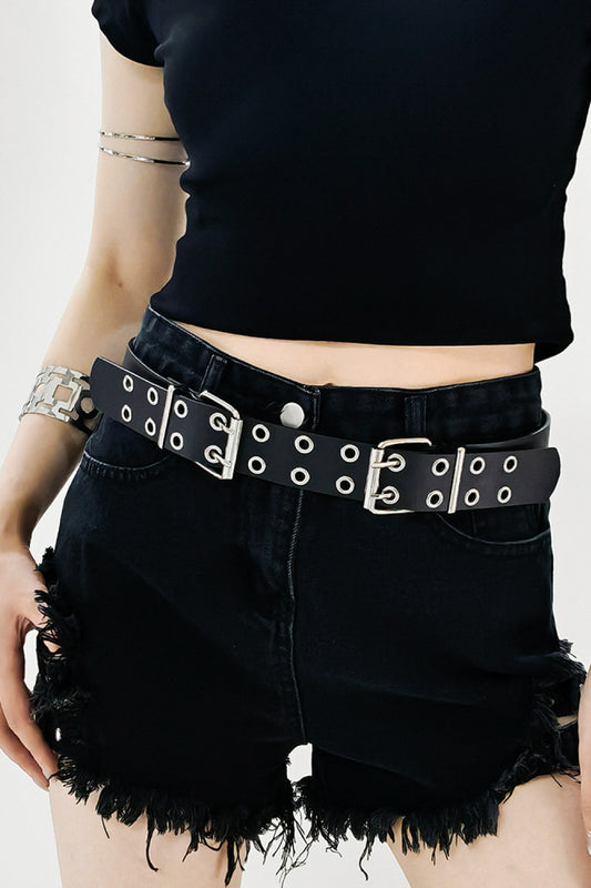 Hotto PU Leather Two Row Eyelet Belt