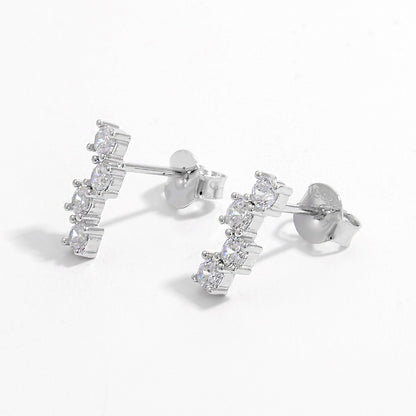 Staggered Stud 925 Sterling Silver Inlaid Zircon Earrings