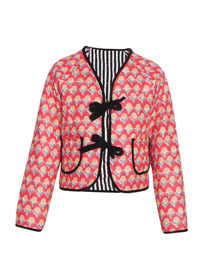 Tied Printed Long Sleeve Jacket (Sunrise Flower)