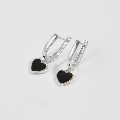 925 sterling silver Black Heart Drop Earrings