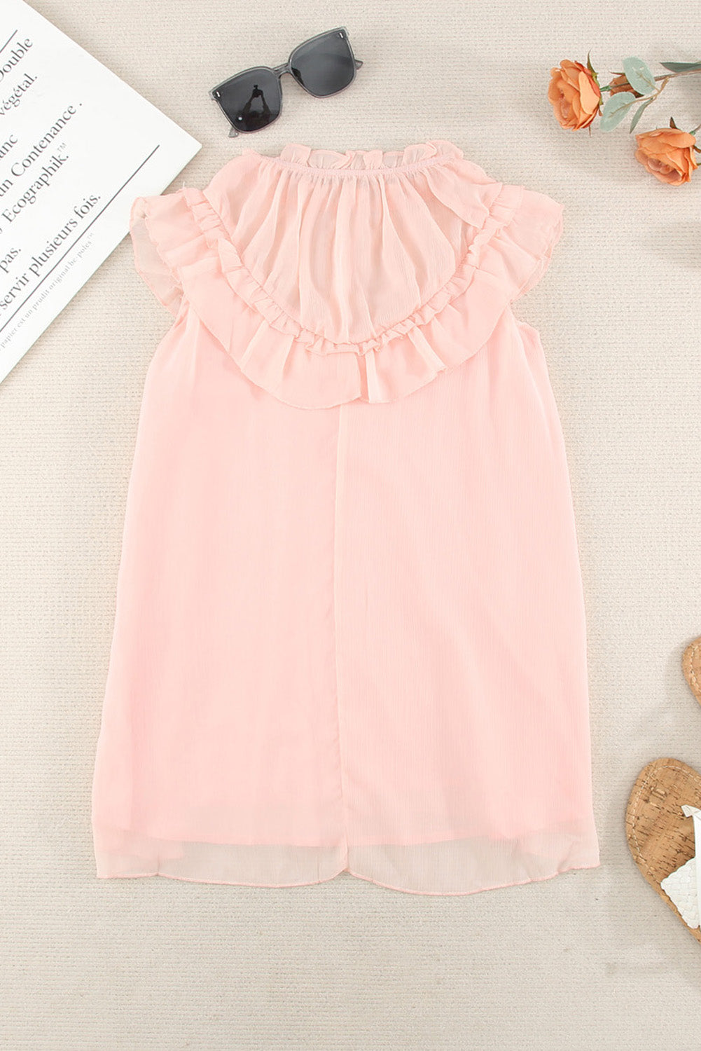 Frill Detail Tulle Casual Sleeveless Shirt