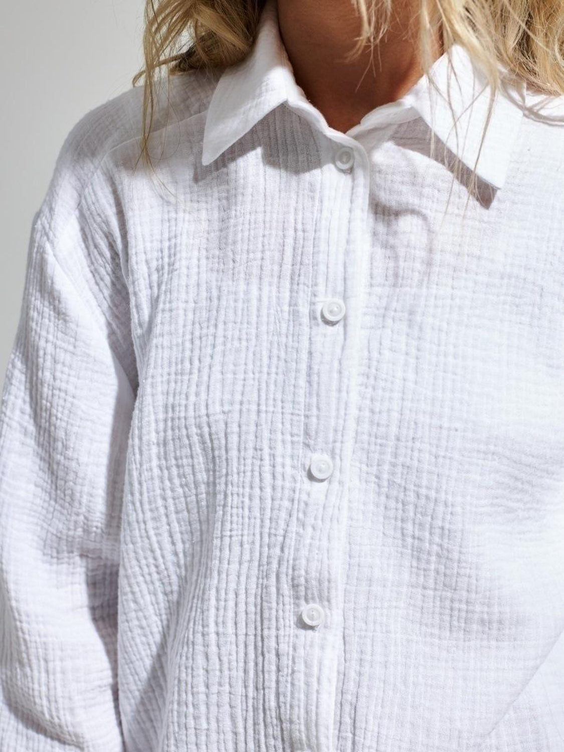 Cotton Textured Collared Neck Long Sleeve Shirt