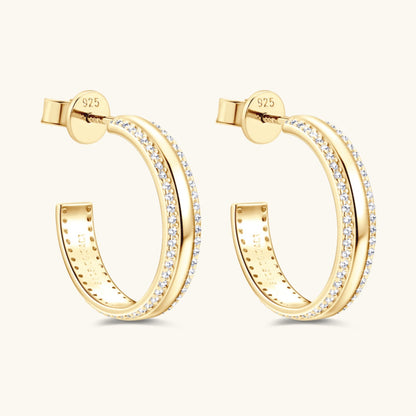 Double Run 925 Sterling Silver Inlaid Moissanite C-Hoop Earrings