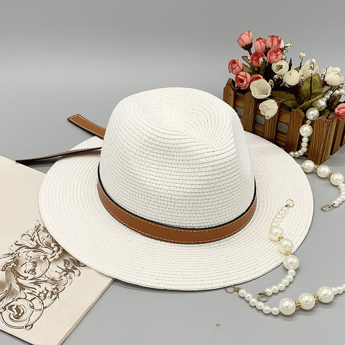 Wide Brim Paper Braided Hat