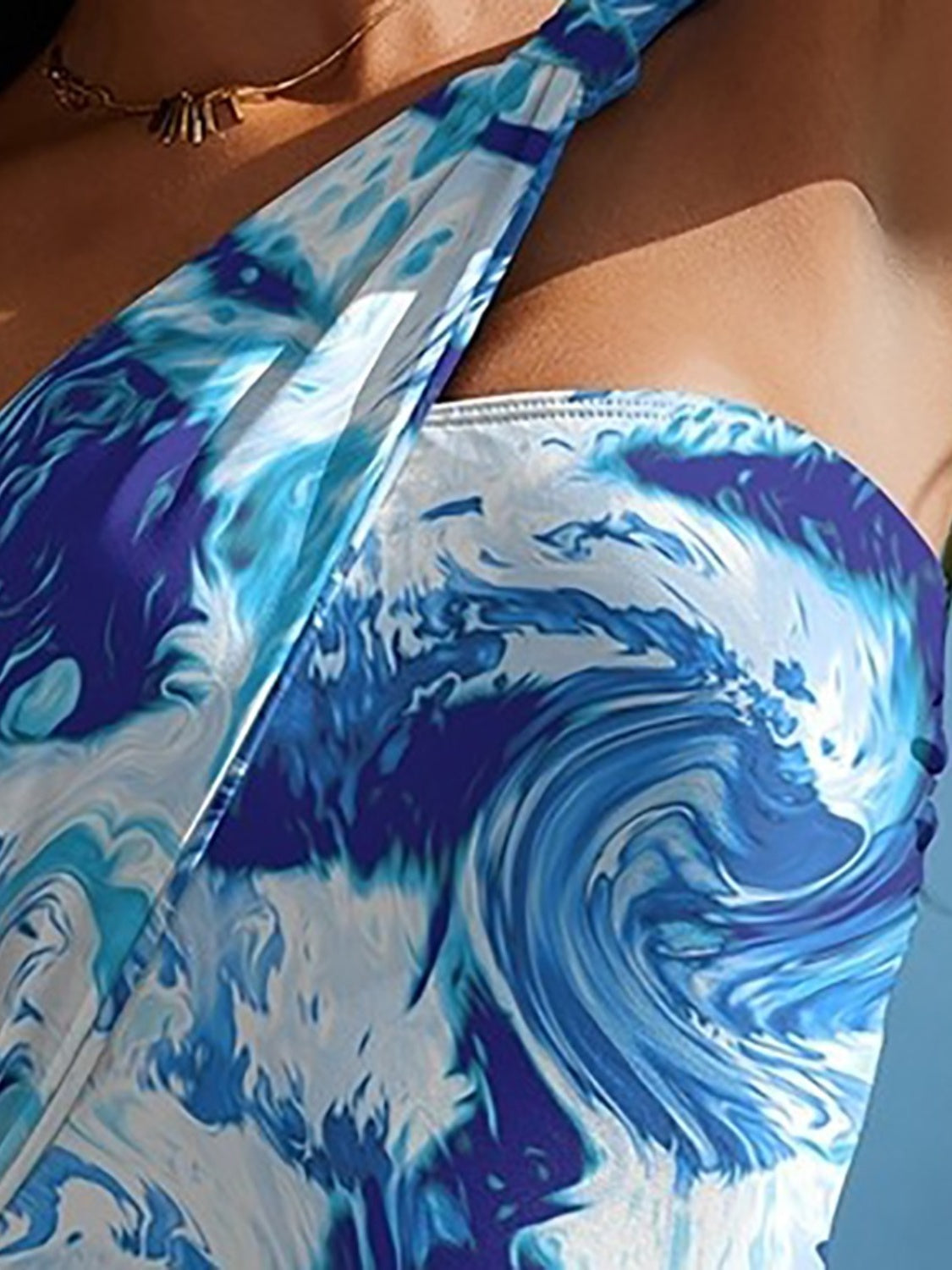 Cutout Abstract Printed One-Shoulder One-Piece Swimwear