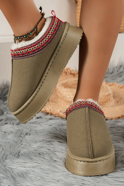 Eco-Suede Contrast Print Round Toe Plush Lined Flats