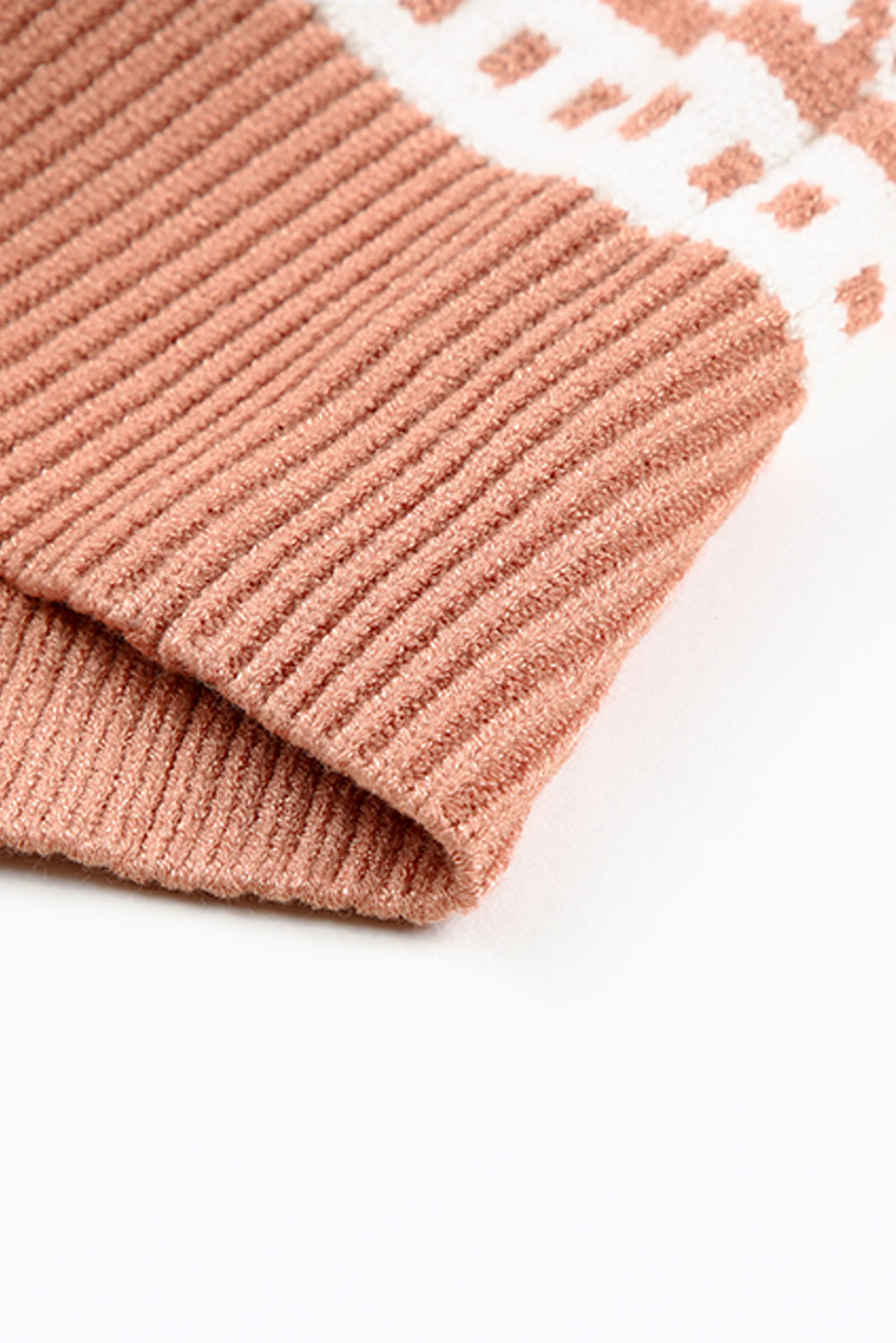 Pink Casual Geometric Knit Quarter Zip Sweater