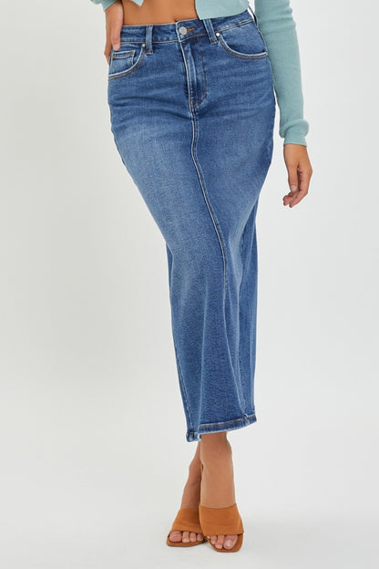 The High Rise Back Slit Denim Skirt