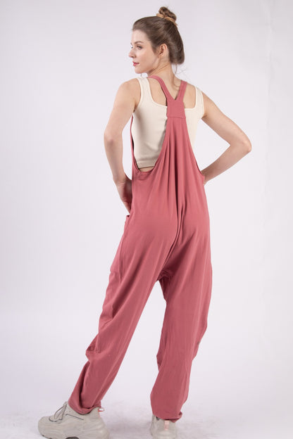 Plunge Front Sleeveless Jumpsuit with Pockets