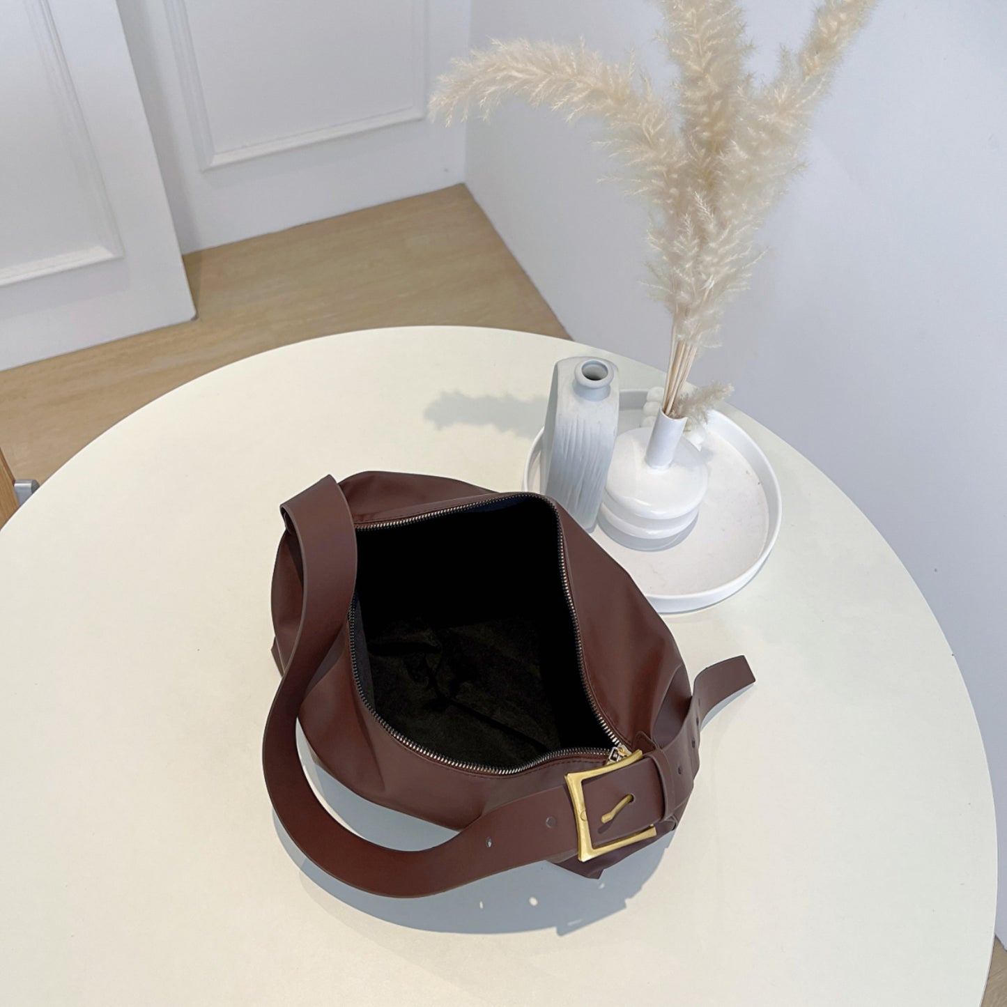 Adjustable Strap Faux Leather Handbag