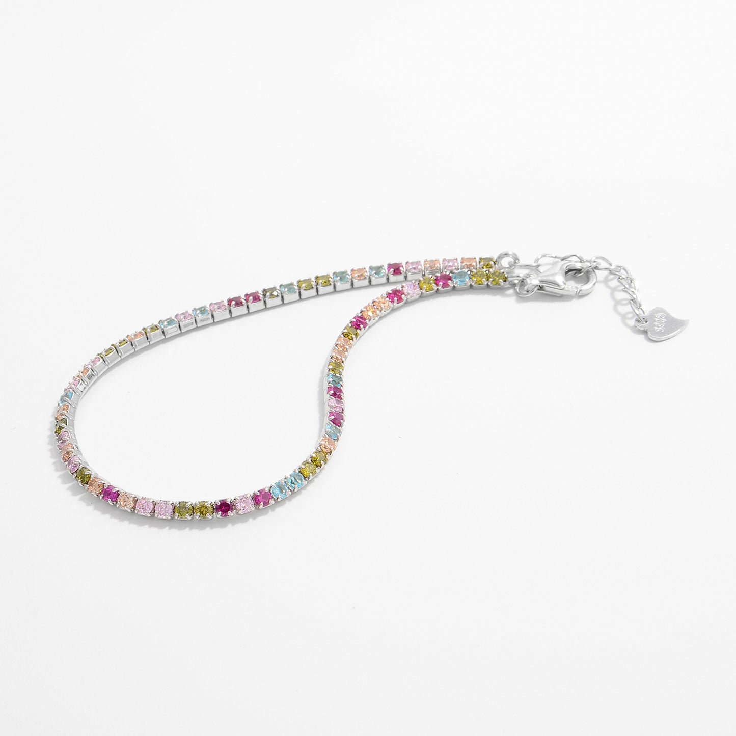 Multicolor Tennis Inlaid Zircon 925 Sterling Silver Bracelet