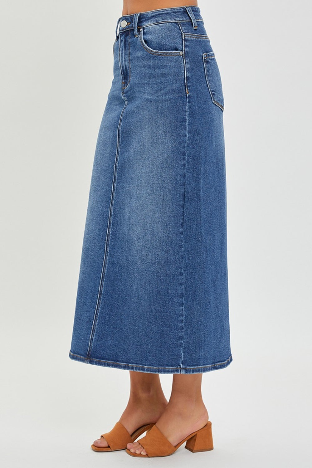 The High Rise Back Slit Denim Skirt