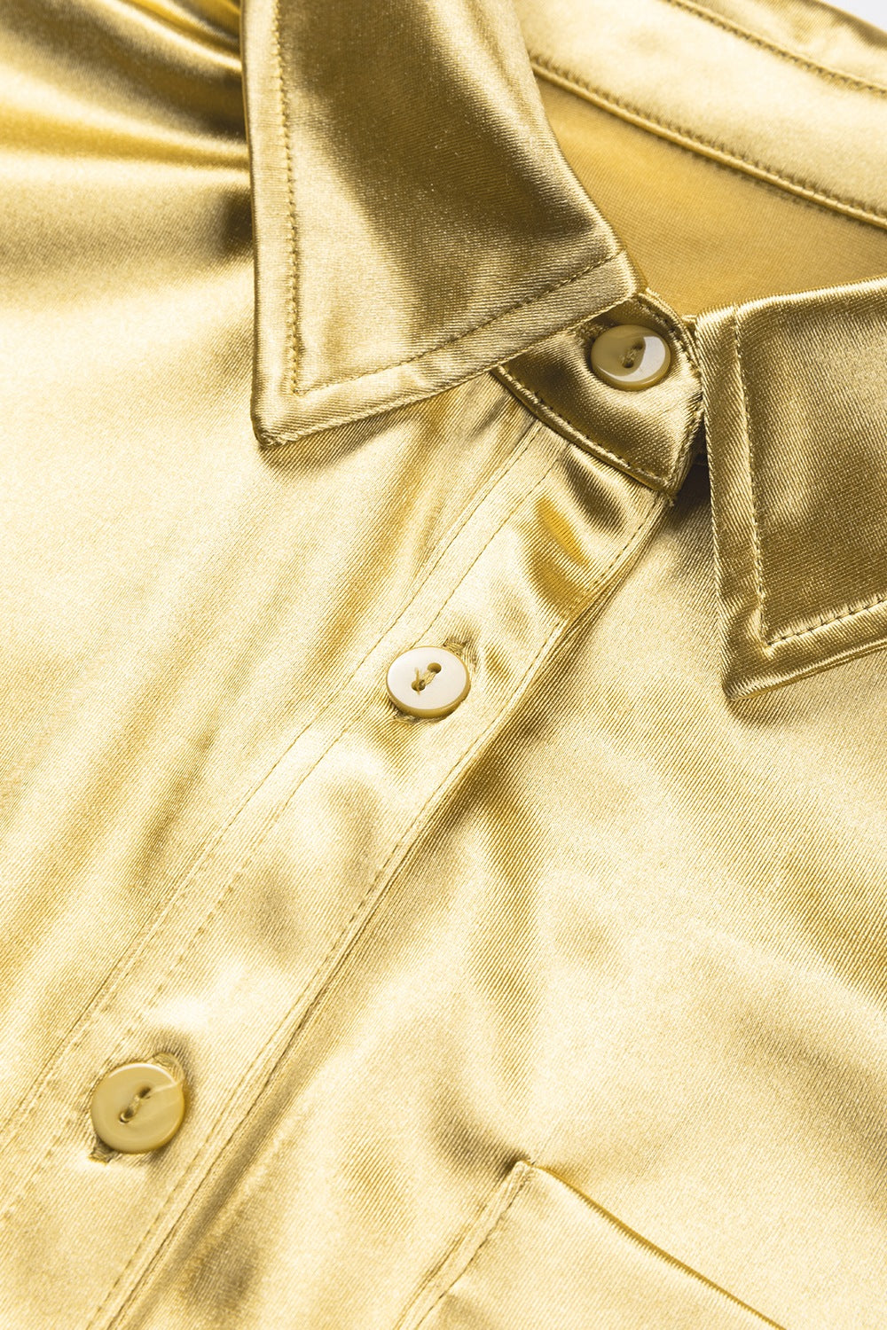 Metallic Effect Button Up Long Sleeve Shirt