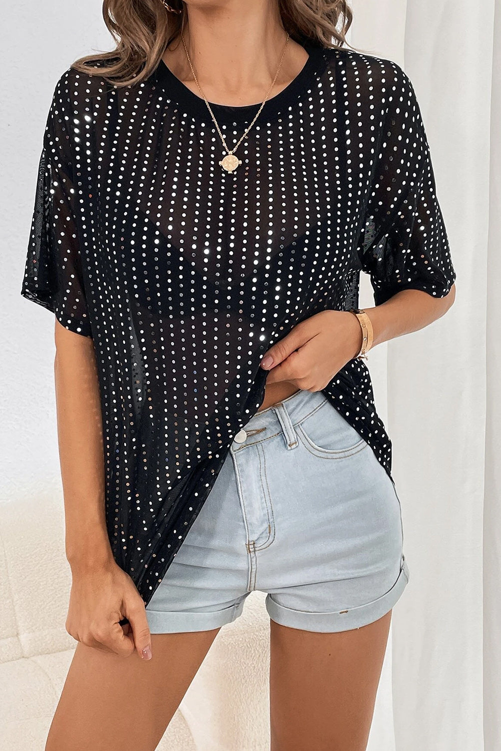 Polka Dot Round Neck Half Sleeve T-Shirt