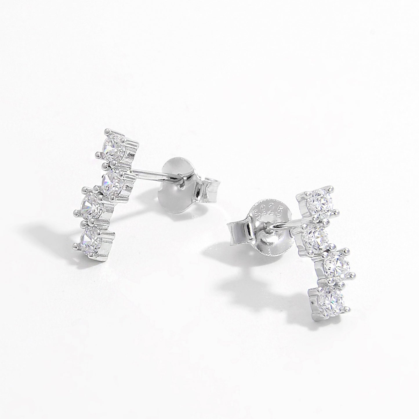 Staggered Stud 925 Sterling Silver Inlaid Zircon Earrings