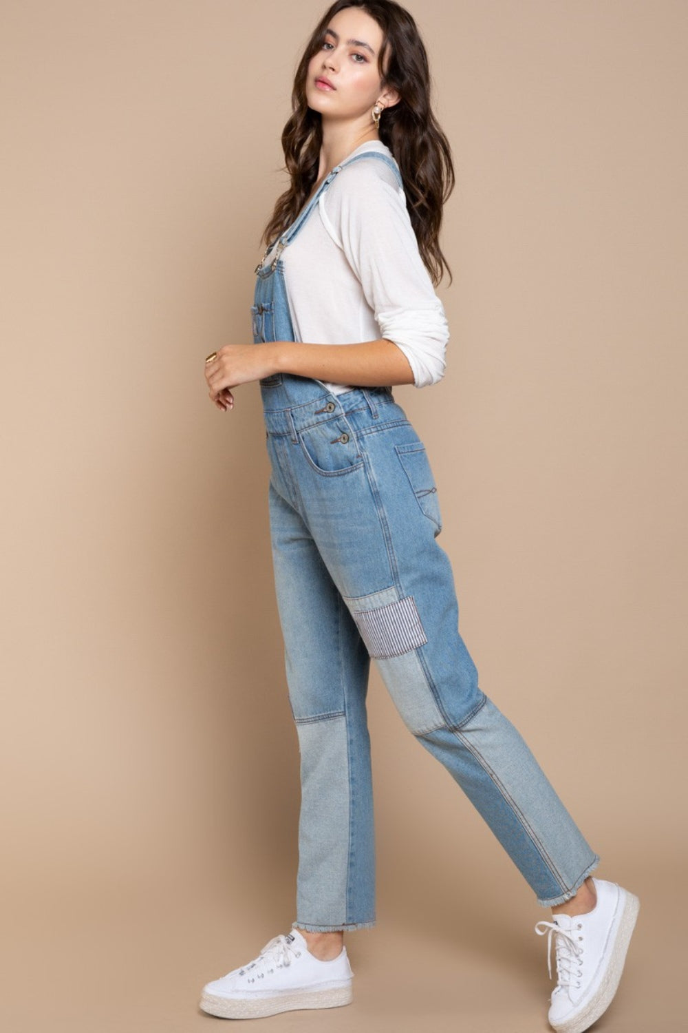 Front Chest Zipper Slim Leg Denim Overalls