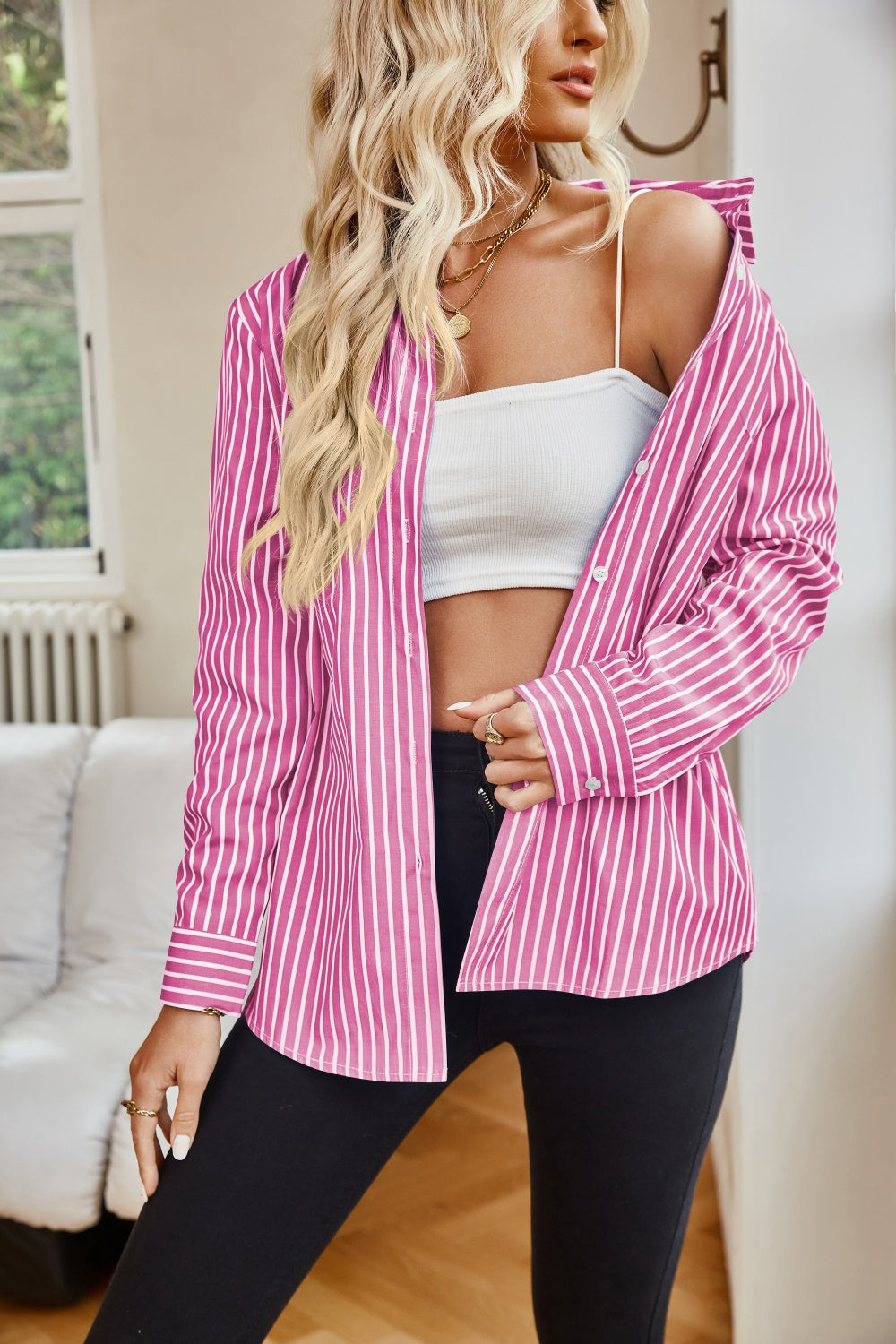 Striped Button Up Long Sleeve Shirt