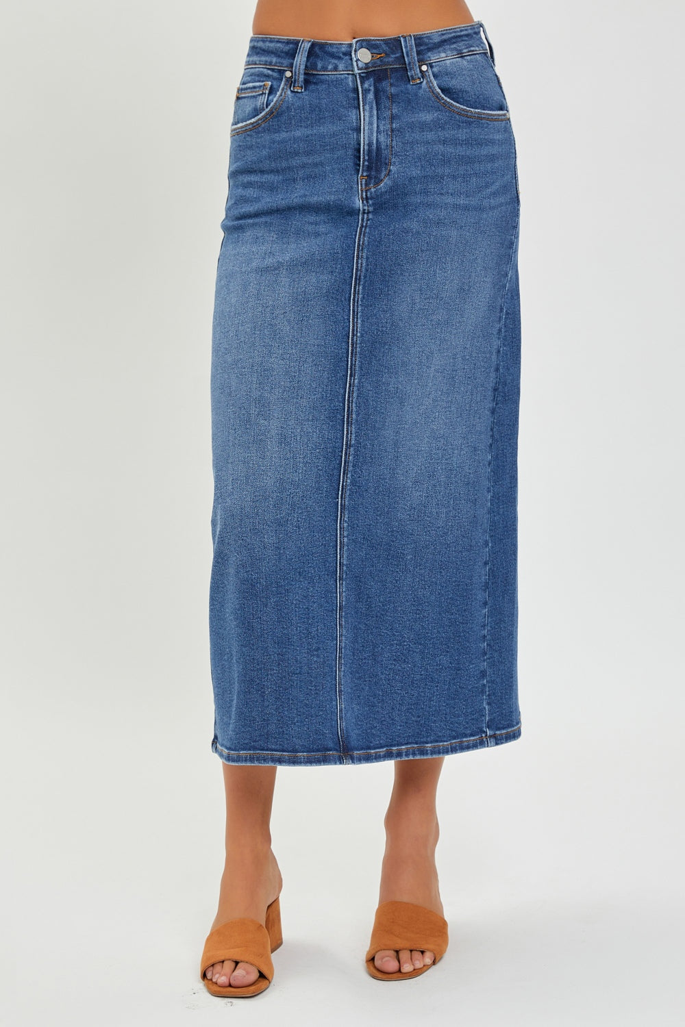 The High Rise Back Slit Denim Skirt