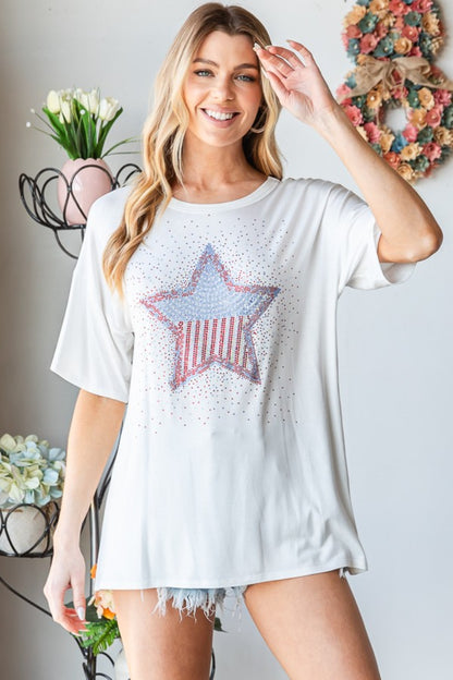 Heimish Full Size USA Star Patch Short Sleeve T-Shirt