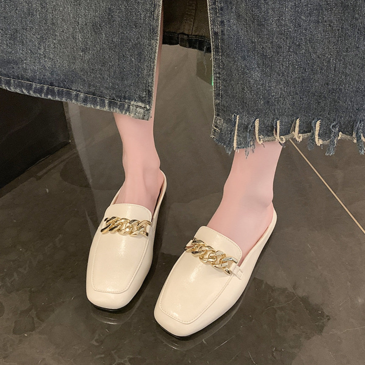 Eco-Leather Square Toe Flat Loafers