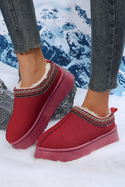 Eco-Suede Contrast Print Round Toe Plush Lined Flats