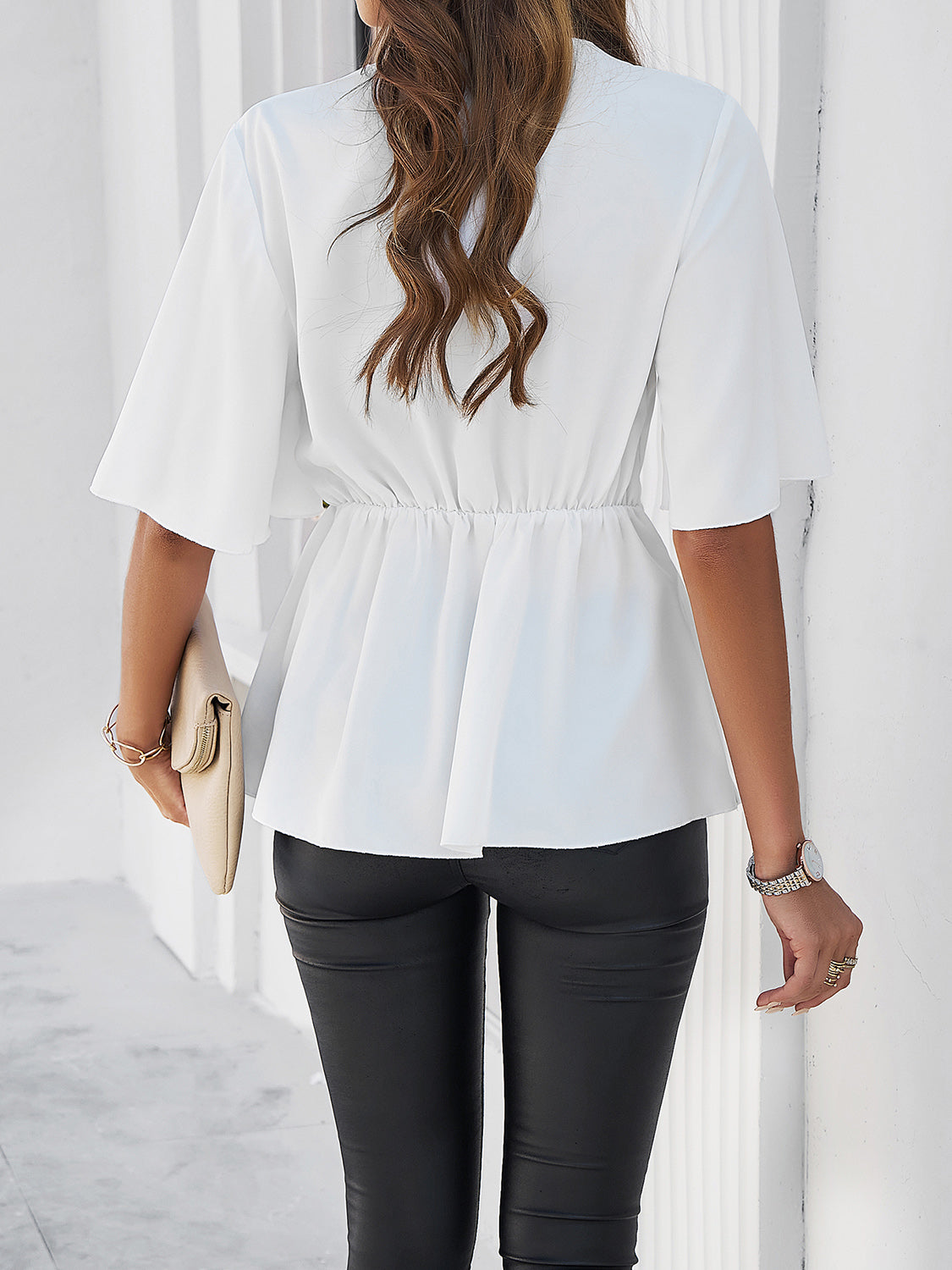 Tie Waist Half Sleeve Blouse