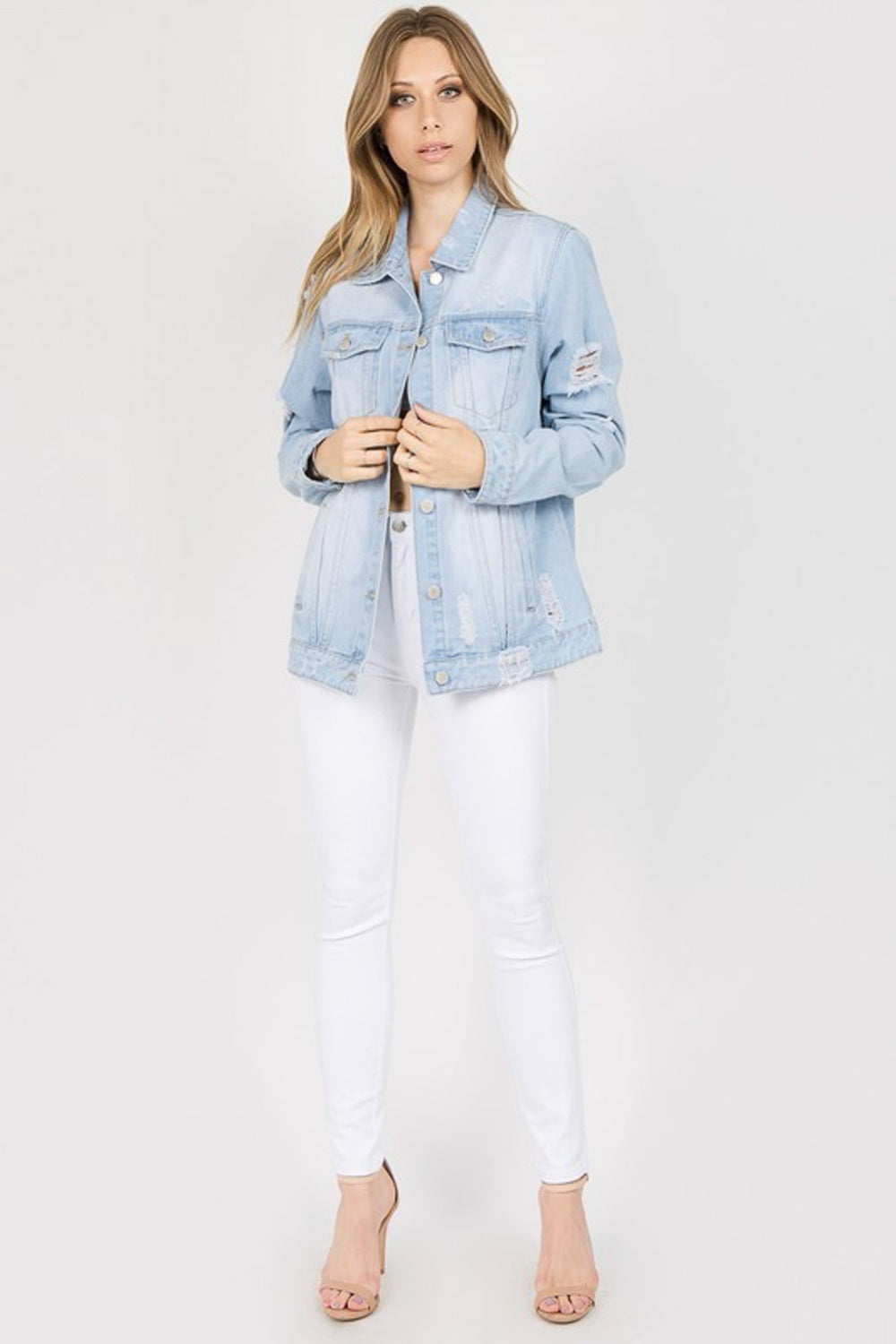 Fashion Tour Patched Distressed Denim Jacket