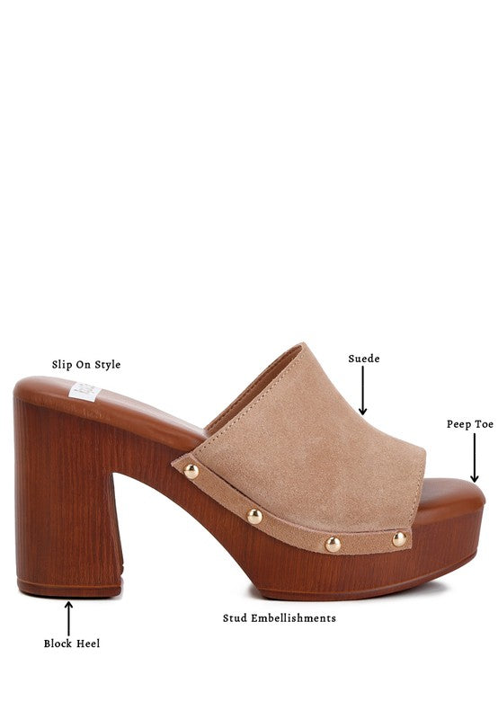 Kita Suede High Block Heel Mules