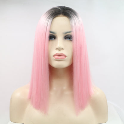 Bubblegum 13*3" Lace Front Wigs Synthetic Mid-length Straight 12" 130% Density