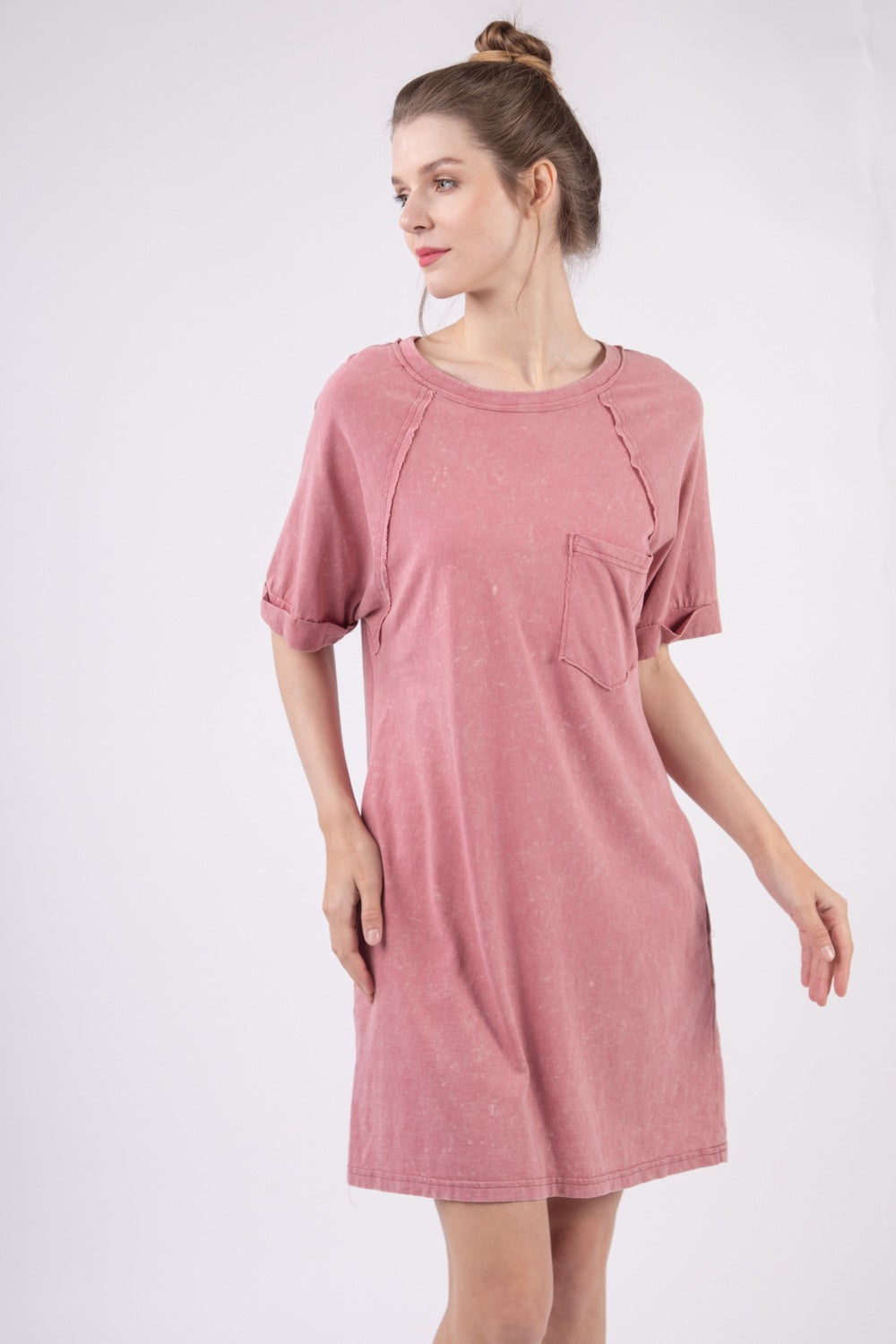 Washed  Cotton Round Neck Mini Tee Dress