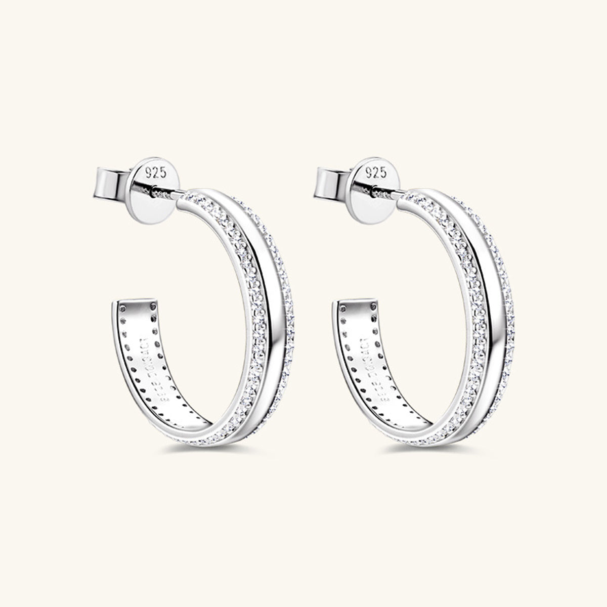 Double Run 925 Sterling Silver Inlaid Moissanite C-Hoop Earrings