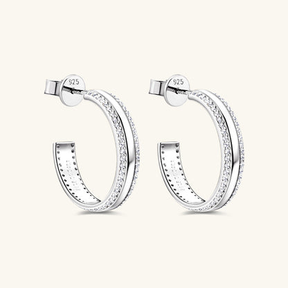 Double Run 925 Sterling Silver Inlaid Moissanite C-Hoop Earrings