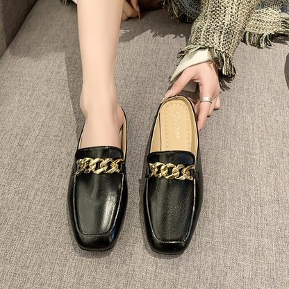 Vegan Leather Square Toe Flat Loafers