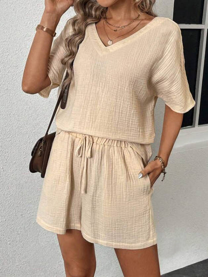 Cotton V-Neck Half Sleeve Top and Shorts Set