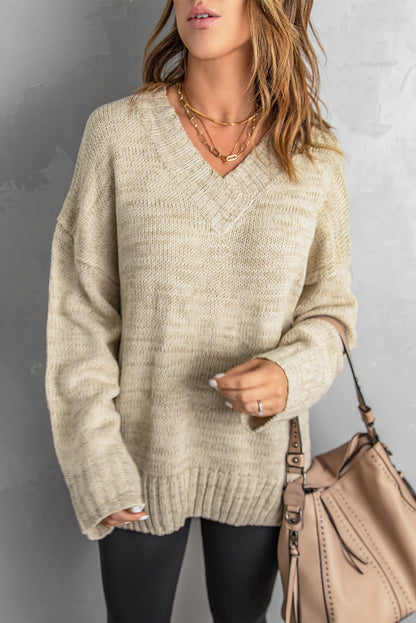 Wholesale White V Neck Drop Shoulder Knitted Sweater