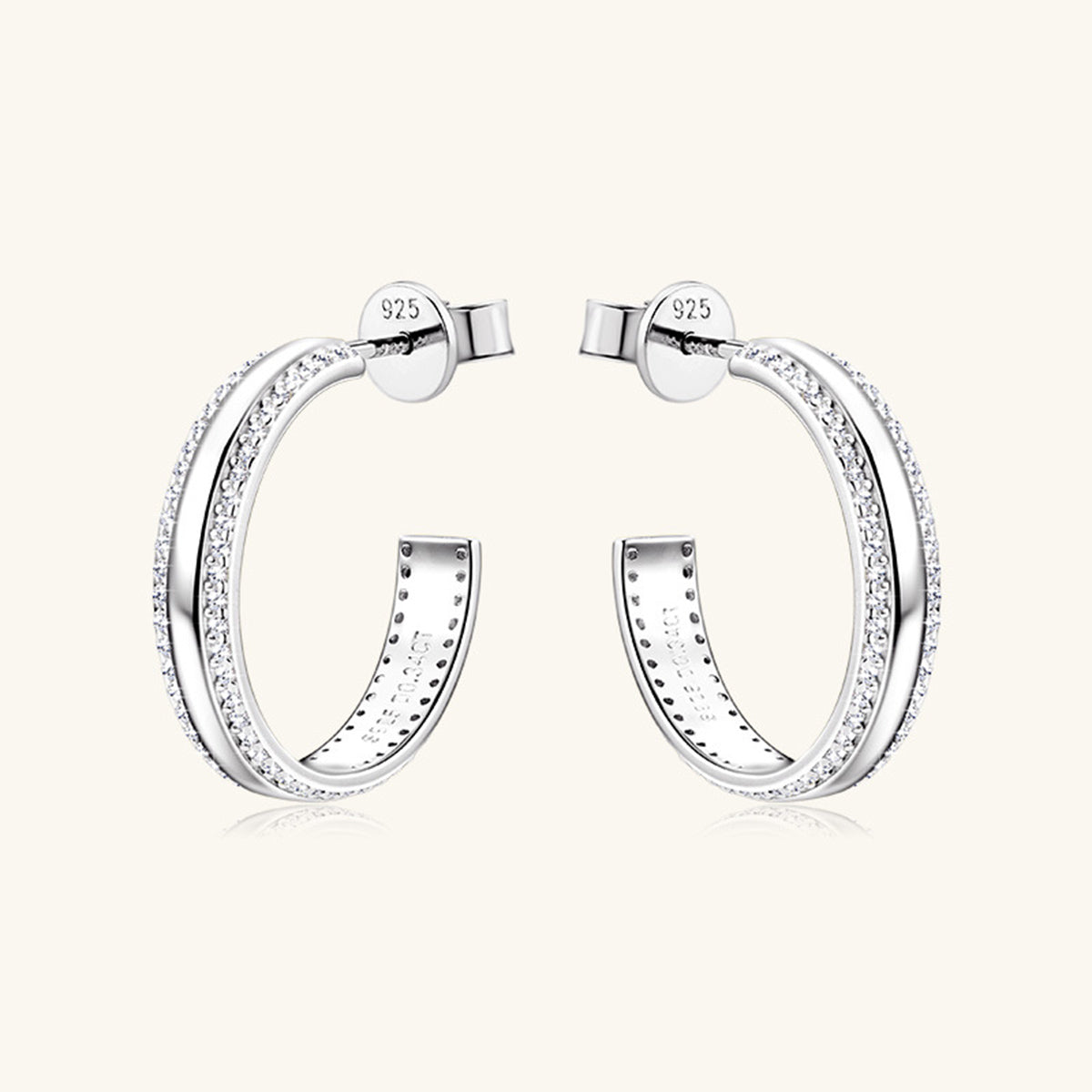 Double Run 925 Sterling Silver Inlaid Moissanite C-Hoop Earrings