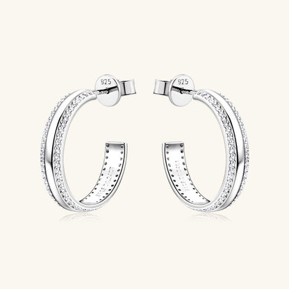 Double Run 925 Sterling Silver Inlaid Moissanite C-Hoop Earrings