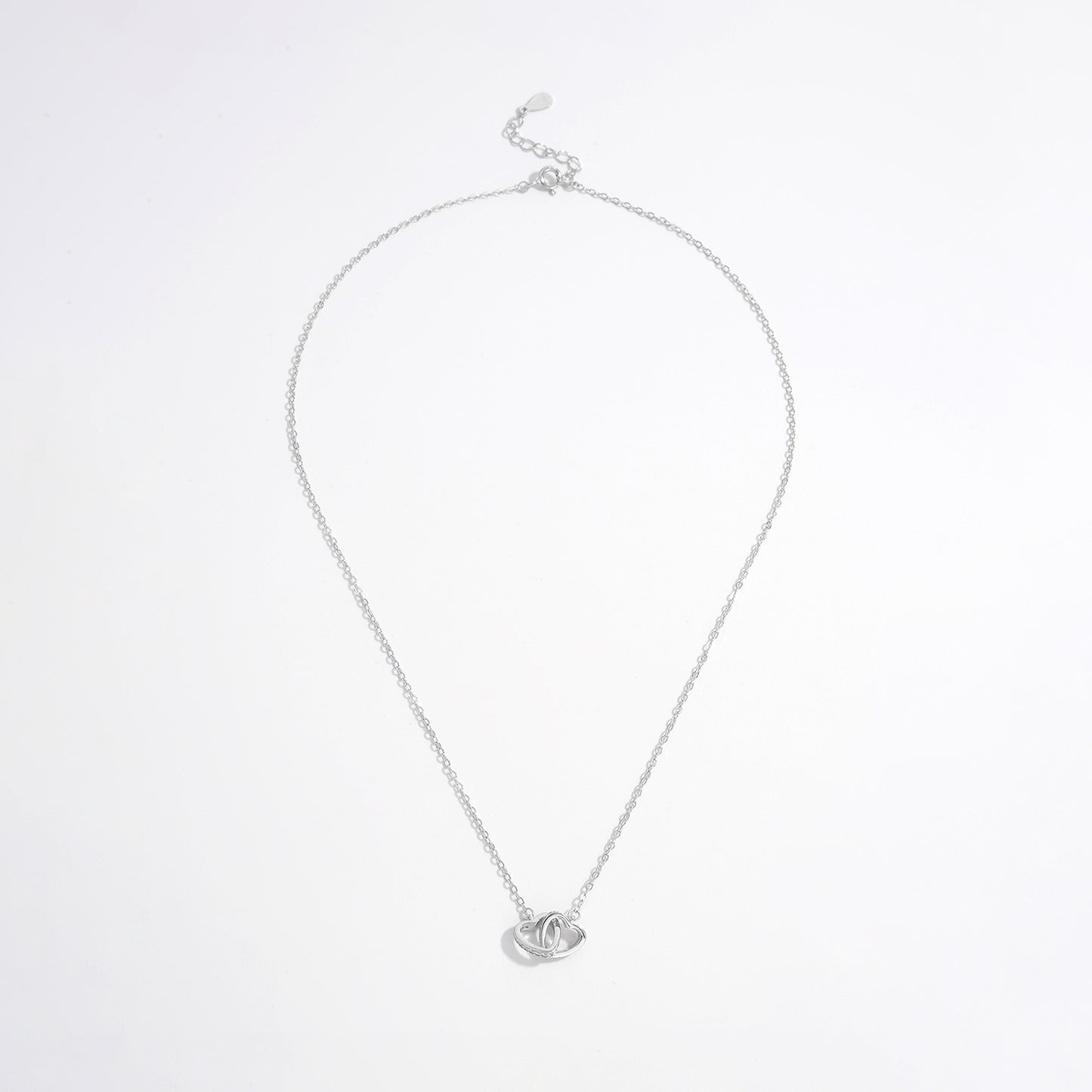 Linked Hearts 925 Sterling Silver Inlaid Zircon Heart Necklace