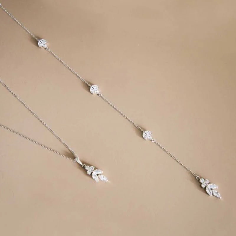 Long Flower Drop Back Chain Necklace