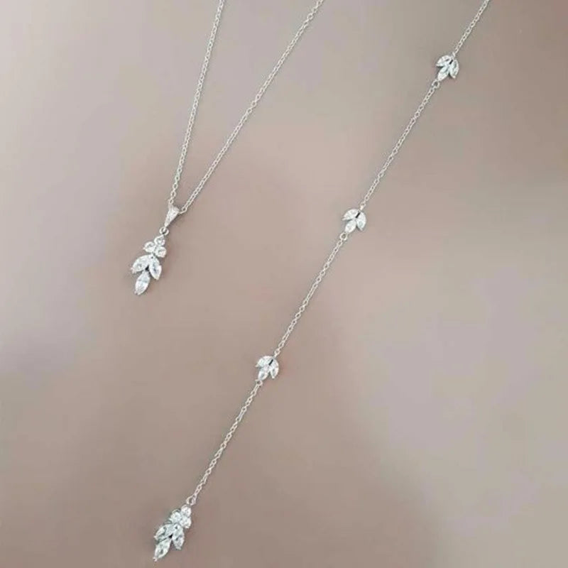 Long Flower Drop Back Chain Necklace