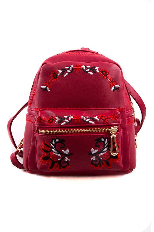 Matera Faux Leather Embroidered Backpack