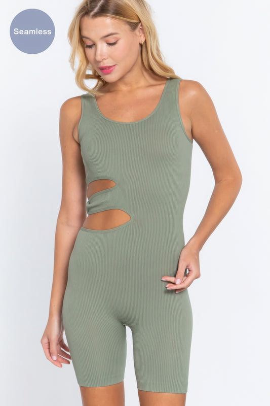 Suave Cut-out Seamless Romper - Sage Green