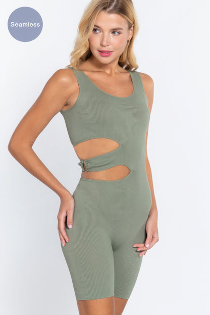 Suave Cut-out Seamless Romper - Sage Green